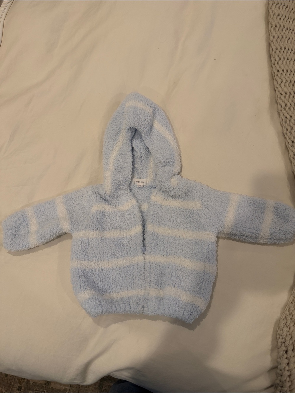 Angel Dear 0-6 mos Cozy Light Blue & White Striped Baby Hoodie